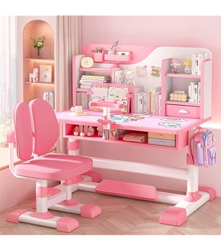 ピンク色が入ってる勉強机 Amazon.co.jp: 子供用学習机と椅子のセット ピンクのデスクセット 高さ